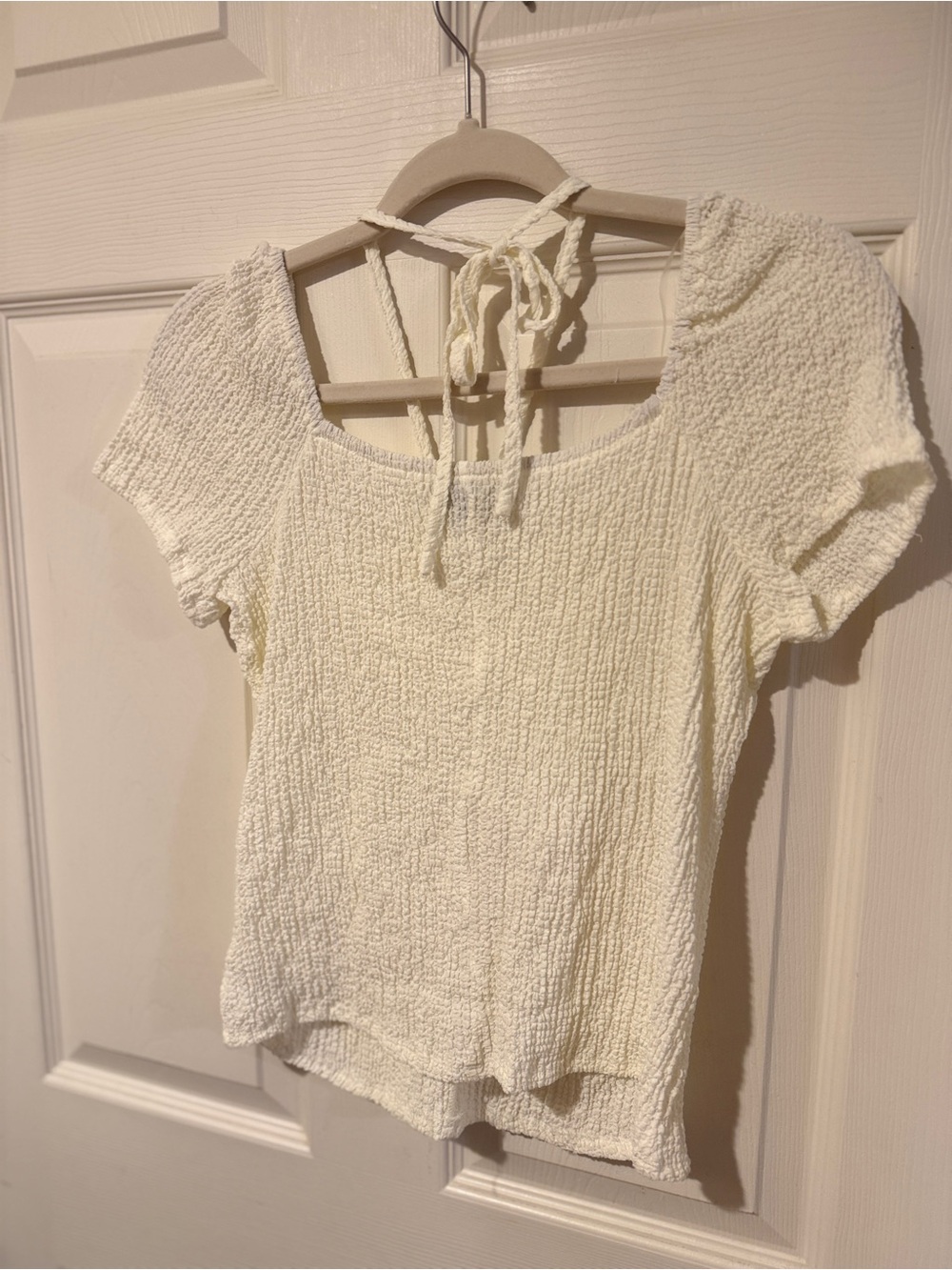 Sanctuary White Textured Ruched Top Size Large NWOT Cottagecore Boho - Picture 7 of 7